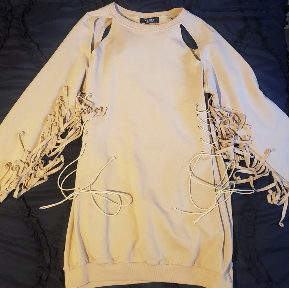 Sweatshirt Mini Dress w/ Fringe   Size XL - Picture 5 of 6